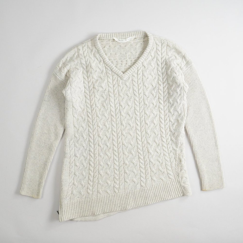 Athleta Asymmetrical Northern Lights Wool Blend Cable Knit Sweater Women Size M